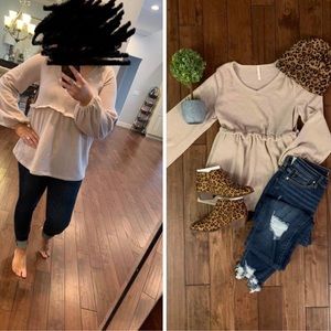 Beige babydoll top large ruffle